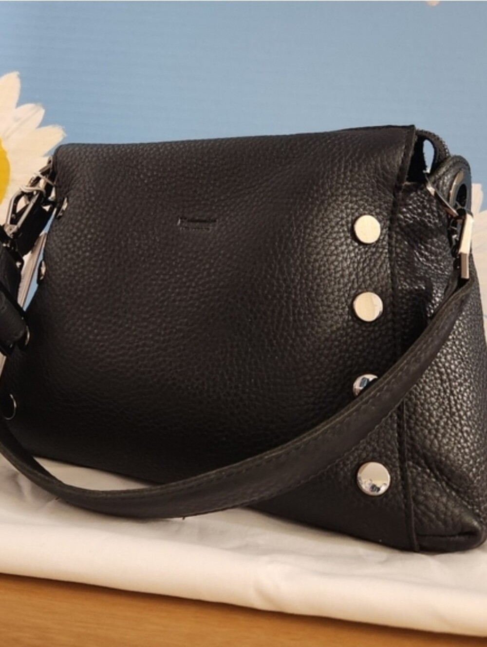 Hammitt Black Leather MD Bryant Shoulder Bag with Silver Stud Accents